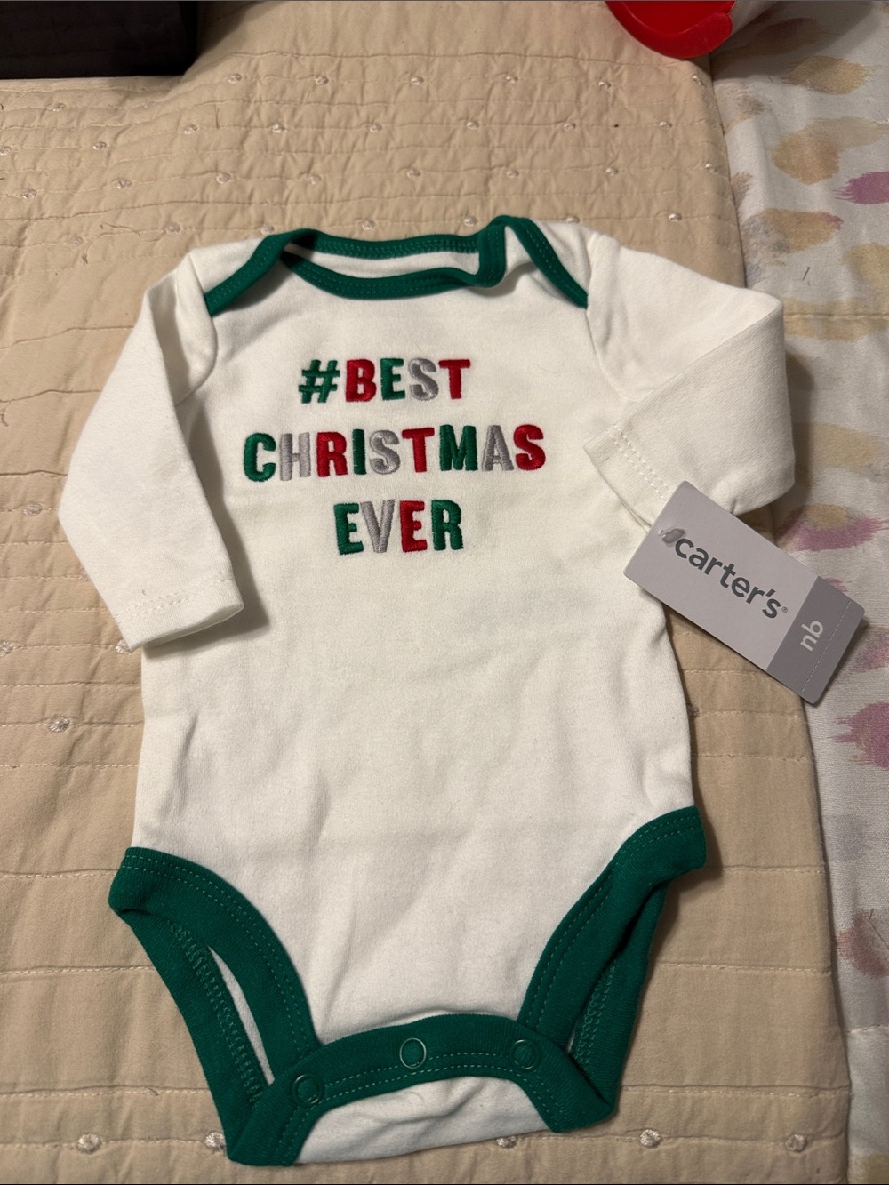 Carter's White & Green Baby One-Piece with Red & Green Holiday Lettering